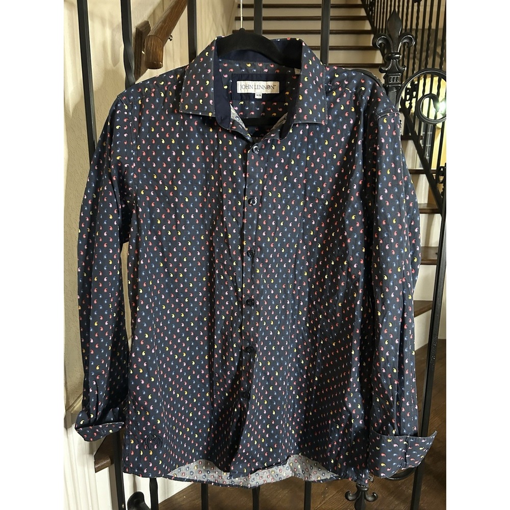 Men's Medium John Lennon Shirt Paisley Long Sleeves Button Up Vibrant Colors